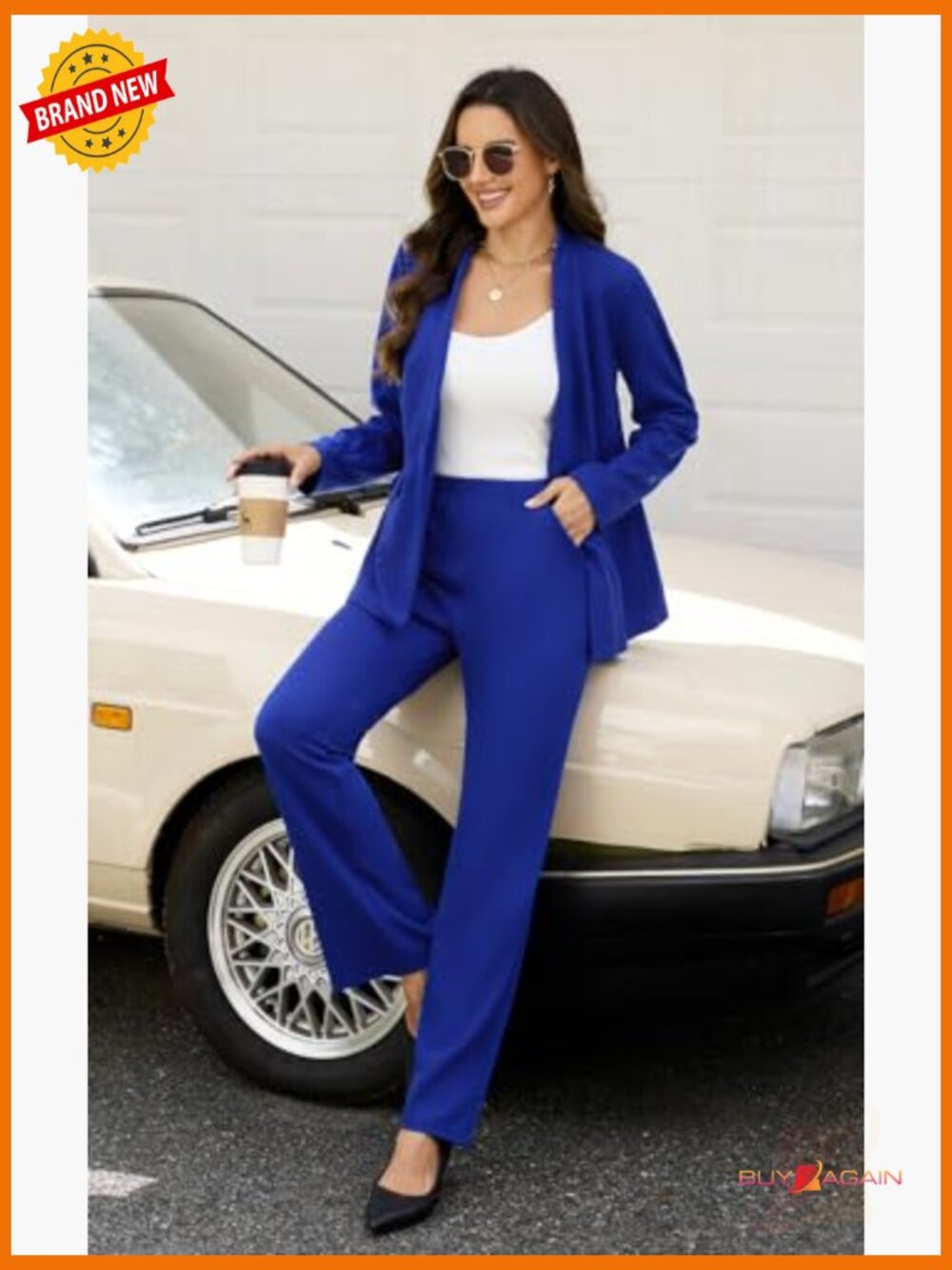 Women's 2 Piece Pantsuit Set Business Casual Blazer & Straight Leg Pants Office - Picture 5 of 7